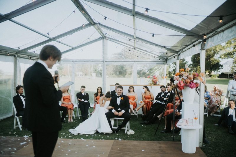 Marquee ceremony with Brayden on the mic
